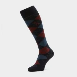 HORZE Womens Alana Check Riding Socks Dark Navy/Burgundy Red Mahogany