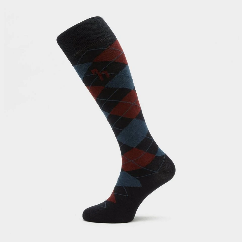 HORZE Womens Alana Check Riding Socks Dark Navy/Burgundy Red Mahogany - Image 3